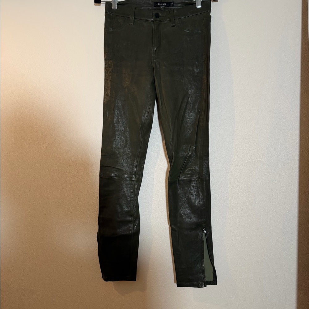 J Brand Olive Leather Trousers